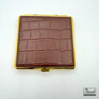 جعبه سیگار چرم قهوه ای طرح کروکودیلی - Image 2