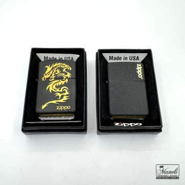 فندک بنزینی مشکی zippo ساده و طرح اژدها