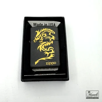 فندک بنزینی مشکی zippo ساده و طرح اژدها - Image 2