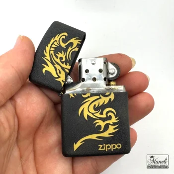 فندک بنزینی مشکی zippo ساده و طرح اژدها - Image 5
