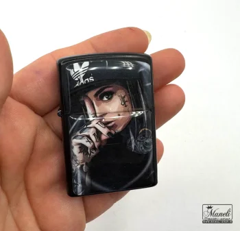 فندک مشکی zippo با طرح نقاشی زن زیبا - Image 4