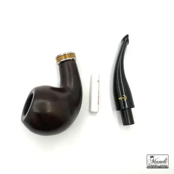 پیپ چوبی قهوه ای تیره capitan black با حلقه طرح چوب استیل - تصویر 3