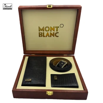 ست مدیریتی کیف و کمربند MONT BLANK مشکی سه تیکه