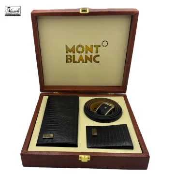 ست مدیریتی کیف و کمربند MONT BLANK مشکی سه تیکه