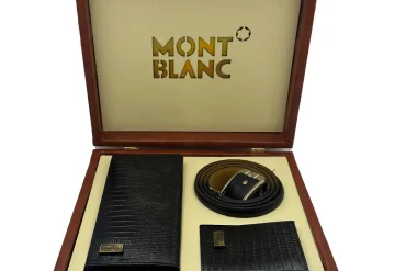 ست مدیریتی کیف و کمربند MONT BLANK مشکی سه تیکه