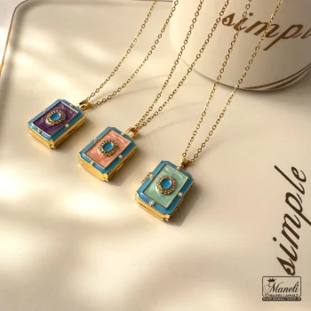 گردنبند لاکتی بازشو (مخصوص دعا) مینا کاری در سه رنگ