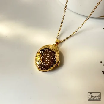 گردنبند مینا کاری طلایی و زرد لاکتی بازشو (مخصوص دعا) - Image 4