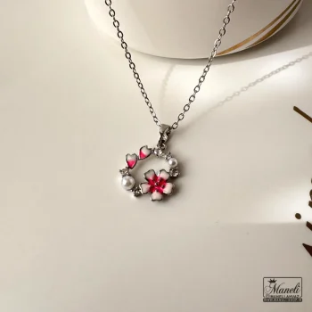 گردنبند دخترانه گرد طرح گل صورتی - Image 3