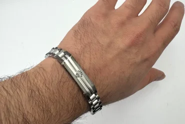 دستبند مردانه رولکس دو رنگ نقره ای ومشکی