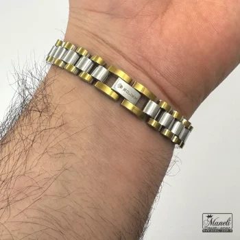 دستبند مردانه رولکس پلاک دار نقره ای و طلایی - Image 4