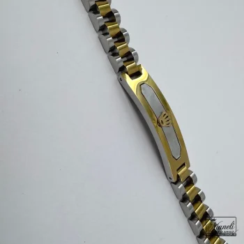 دستبند مردانه رولکس پلاک دار نقره ای و طلایی - Image 2