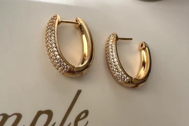 گوشواره طلایی ژوپینگ حلقه ای  ضدحساسیت نگین دار