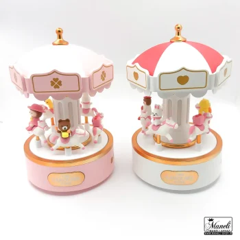 کاروسل اسب موزیکال شارژی | مسترکوالیتی | سفید و صورتی