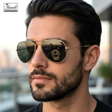 عینک آفتابی مردانه Ray Ban مدل خلبانی طلایی | یووی ۴۰۰ (UV400) های کپی
