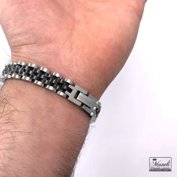 دستبند رولکس استیل مشکی نقره ای پلاک دار | رنگ ثابت - Image 4