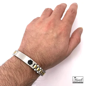 دستبند رولکس پلاک دار استیل طلایی نقره ای | پهنای 10 میلیمتر