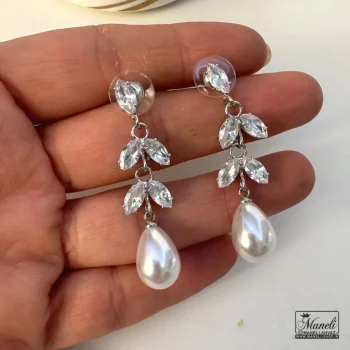 گوشواره مجلسی نقره ای نگین دار طرح مرواریدی - تصویر 3