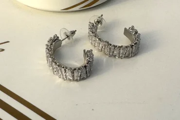 گوشواره مجلسی نقره ای نگین باگتی