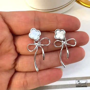 گوشواره طرح پاپیون و ونکلیف نقره ای - تصویر 3