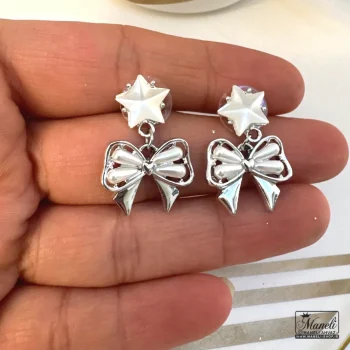 گوشواره طرح پاپیون و ستاره نقره ای ساده و شیک - تصویر 3